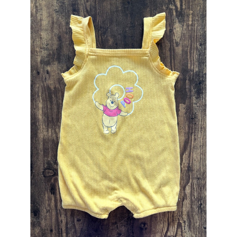 Disney Baby Winnie the Pooh Yellow Ribbed Ruffle Romper 24M